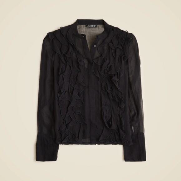 J Crew Ruffle Front Crinkle Button Up Top US Women's 12 New - Picture 1 of 7